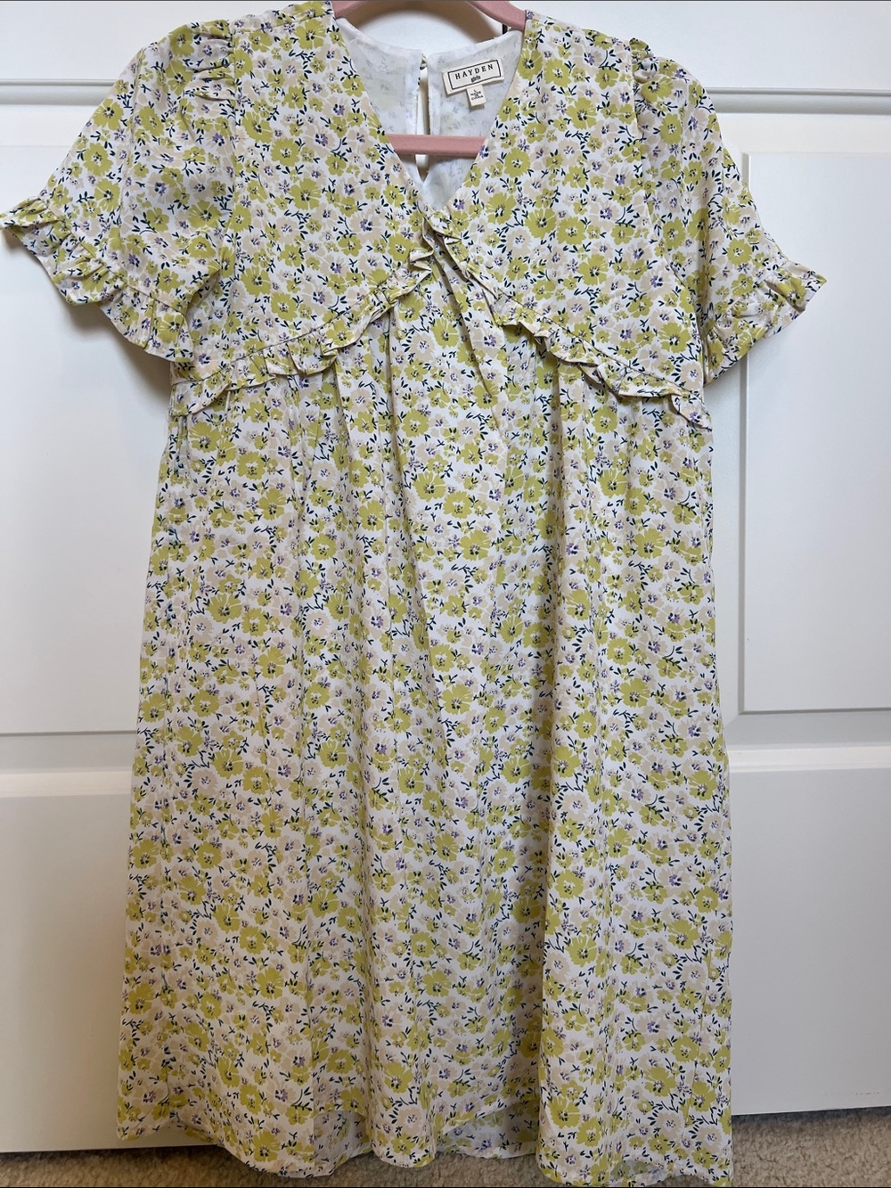 Hayden Yellow Floral Ruffle-Trim Casual Dress